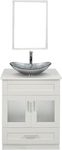 Puluomis 24 inch Bathroom Vanity Suite with Sink, Single Bathroom Storage Vanity Cabinet with Mirror, Silver Vessel Sink, Faucet, Pop-up Drain Combo