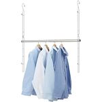 STARTOSTAR Closet Hanging Rod, Width and Height Adjustable Closet Extender Hanging Rod, Closet Hanging Organizer, Stainless Steel Double Closet Rod, Space-Saving Clothes Hanging Bar (1 Pack Silver)