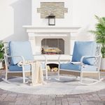 SUNSHINE VALLEY Metal Outdoor Rocker Patio Chair Set of 2 with 5.75" Extra Thick Cushion, 2 Piece High Back White Patio Rocker Chairs All Weather Outdoor Furniture Seating for Deck Balcony Porch, Blue