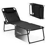 GYMAX Lounge Chair Outdoor, 41cm Extra High Folding Chaise Lounge with 4-Level Adjustable Backrest & Removable Pillow, Portable Beach Bed Camping Cot, Outdoor Lounger for Backyard, Poolside (1, Black)