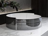 MEJE 42.5cm Elegant Silver Stripe Round Art Basin, Above Counter Bathroom Vessel Sink, Porcelain Ceramic Countertop Sink(Include pop up Drain)