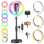 PEYOU 10" Desk Ring Light with Stand and Phone Holder，LED 【RBG & LED】 Selfie Ring Light for Phone Laptop Computer Zoom Meeting, Circle Lighting Kit for Live Streaming/Video/Makeup/YouTube/Tiktok/Vlog