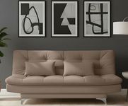 AMATA Eagle Solid Wood 3 Seater Sofa Cum Bed Camel Suede velevt Fabric with Two Cushions Perfect for Home Living Office Room and Guests (Camel, Medium)(3 Years Warranty)