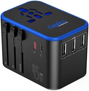 Ceptics World International Travel Plug Adapter - Powerful 33.5W with Pd & QC 3.0 Dual USB-C Power - 3 USB Ports Wall Charger Type I C G A Outlets 110V 220V A/C - EU Euro US UK (11-KU)