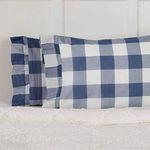 Madison Check Blue King Size Pillow Cases, Set of 2, 21" L x 37" W, Buffalo Check Blue and Ivory Bedding Accent w/Fresh Farmhouse Style