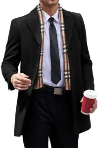 Runcati Men's Wool Blend Coat with Detachable Plaid Scarfs Fall Notched Collar Single Breasted Pea Coat Trench Winter Overcoat