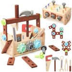 GAGAKU Wooden Kids Tool Set Wooden Tool Box Montessori Toys Wooden Tool Kit for Kids Role Play Educational Construction Toys Boys Girls Toys Age 2 3 4 5