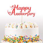 Cakeshop Happy Anniversary Glitter Cake Topper, Wedding Cake Topper Decoration Anniversary - Double Sided 400gsm Glitter Card, Choice 14 of Colours and Loads of Styles (Red)