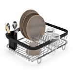 Umbra Sinkin Dish Drying Rack – Drainer with Cup Holders and Removable Cutlery Caddy – Use Over Sink, in Sink, or On Counter, Deluxe, Black/Nickel