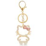 Quixarra Kawaii Kitty Shape Keychains, Cat Stuff Rhinestone Cute Keychain for Women Girls Birthday Gifts, Gold, Normal