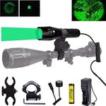 LUXJUMPER 350 Yards Green Hunting Torch, Zoomable Green Predator Light Tactical LED Flashlight Coyote Varmint Hunt Torches with Pressure Switch Rail & Scope Mounts, Battery and Charger