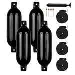 Allucky Inflatable Marine Boat Fender Bumper Boat Protection Kit 4.5" x16" Ropes Needles and Pump Included 4 Pack(Black)