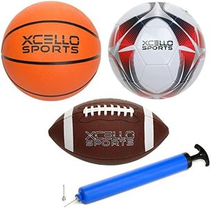 Xcello Sports Multi-Sport Set - Includes Size 5 Soccer Ball - Official B7 Basketball - Junior Football - Pump