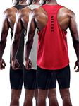 NELEUS Men's Workout Running Tank Top Sleeveless Gym Athletic Shirts, 5080 Black/Grey/Red,3 Pack, Medium