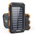 Vikeri Solar Power Bank 26800mAh, Portable Solar Charger, Portable Charger USB C Fast Charging Outdoor with Flashlight 4 Output Ports for Smartphones Tablets and More (Deep Orange)