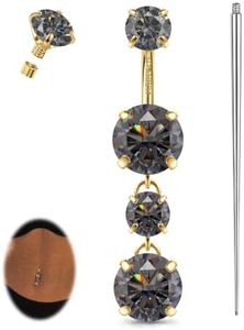 GEMQUEEN Moissanite & G23 Titanium Belly Button Ring Gray Stone, 10mm