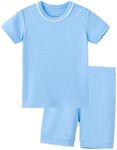 pureborn Kids Pajamas Set Pjs - Little Boy Short Sleeve Snug Fit Cotton Sleepwear 2pcs Blue 6-7 Years