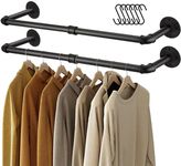 Greenstell Wall Mounted Garment Rack, 36.2" Hanging Clothes Rail, Detachable Retro Industrial Pipe Style Garment Rail, Multi-Function Wall Coat Bar Rack for Bedroom, Living room (2 Packs)