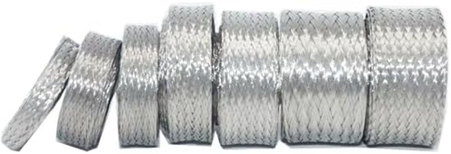 EMI RFI Shielding Wire Loom Metal Tinned Copper Grounding Braided Sheathing Cable Sleeve Mesh ESD Protection Flat Tubular Expandable 1/2" W(0.32" ID)-24FT