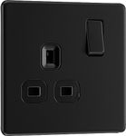 BG Electrical Single Switched Power Socket, 13A, Matt Black
