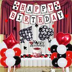 Casino Party Decorations - Happy Birthday Banner, Confetti and Balloons on Poker Theme for Casino Evening Las Vegas Party Supplies