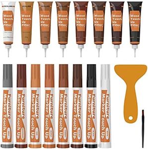 REALINN Wood Furniture Repair Kit 8 Dark Colors- Wood Fillers and Touch Up Markers, Repair Scratch, Cracks, Discoloration for Wooden Door, Floor, Table, Cabinet