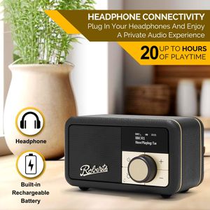 Roberts Revival PETITE2 Digital Radio – Black Portable FM/DAB