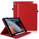 Aimigel Case for iPad 10.2 inch 2021/2020/2019(iPad 7th/8th/9th Generation) iPad Air 10.5 Premium Leather Case Folio Magnetic Cover Card Holder with S Pen Holder Auto Sleep/Wake for iPad 10.2,Red