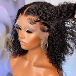 Curly Bob Wig Human Hair 14 Inch Glueless 13x4 Lace Front Wigs Pre Plucked for Black Women 150% Density Mongolian HD Kinky Curly Bob Lace Frontal Wigs Wet and Wave