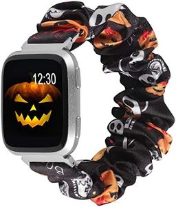 TOYOUTHS Scrunchie Bands Compatible with Fitbit Versa/Versa 2/Versa Lite Edition Watch Band Women Girl Elastic Stretch Fabric Cloth Strap Special Bracelet Wristband (Halloween Black Pumpkin, Large)