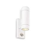 Palin Outdoor Lights with Built-in PIR – Outside Lights Mains Powered – GU10 LED Compatible Outdoor Wall Lights – Up Down Outside Lights – IP44 Rated Wall Light, Gloss White