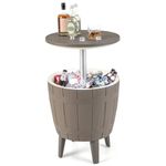 COSTWAY Ice Bucket Table, 37L Ice Beer Drinks Storage Holder with Height Adjustable Tabletop, Outdoor Garden Patio Deck Cooler Bar Table for Camping Picnic Party