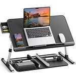 SAIJI Laptop Bed Tray Desk, Portable Table Stand with Storage Drawer, Adjustable PVC Leather, Foldable Laptop Tray for Sofa Couch Floor, 23.6 x 12.6 x 1 Inches (Large, Black)