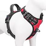 PHOEPET Reflective Dog Harness Large Breed Adjustable No Pull Vest with with Handle 2 Metal Rings 3 Buckles [Easy to Put on & Take Off](M, Red)