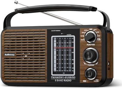 Audiocrazy AM FM Portable Radio Shortwave Radio with Bluetooth,Radio Plug in Wall or Battery Powered,Rechargeable Radio with Strong Recepiton,Headphone Jack,SD/USB Slot,Good for Home Seniors Elderly