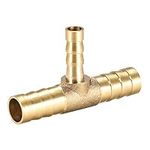 sourcing map 10mm X 6mm X 10mm Brass Hose Reducer Barb Fitting Tee T-Shaped 3 Way Barbed Connector Air Water Fuel Gas