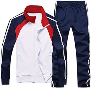 Sun Lorence Men's Athletic Running Tracksuit Set Casual Full Zip Jogging Sweat Suit (X-Large, White)