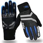 FDX Full Finger Winter Cycling Gloves, Breathable, Water Resistant, Windproof, Anti- Shocking Gel Padded Palms, Touchscreen, Anti-Slip Warm Thermal Men Women MTB, Racing, Riding, Running (Blue S)