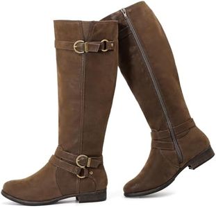 Ruiee Women's Knee High Boots - Stylish and Comfortable Round Toe Tall Riding Combat Boots with Side Zipper Closure for Fall and Winter Wear For Women, Brown Pu 305, 11