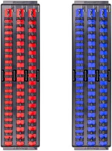 Ernst Manufacturing 2 Pack of Socket Boss with 18" Rails, 1 Red & 1 Blue for Complete Multiple Drive Size Socket Organization, Holds 114 Sockets