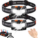 Headlamp Rechargeable,Buthsku 2 Pack 2000 Lumen Super Bright Motion Sensor 14 Modes LED Headlamp, Waterproof Lightweight Flashlight Hard Hat Light for Outdoor Camping Fishing Running