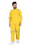 AREEVANZ Men's Poly Cotton Industrial Work WEAR Industrial Coverall Boiler Suit with Reflective Tape (L, Yellow)