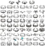 MJust 54Pcs Open Toe Rings Set for Women Men Adjustable Vintage Retro Knuckle Ring Toe Finger Tail Ring Beach Foot Jewelry (67Pcs)