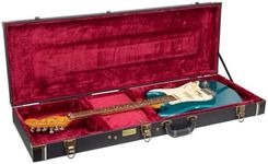 Crossrock Hard-Shell Wood case-Stainless Steel Latches, Sponge Lining, Metal Feet, Storage Space-for Electric Guitars, Fender Telecaster & Stratocaster, Vintage Black (CRW520EBK)