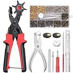 Kamtop Leather Hole Punch Set, Revolving Punch Plier Kit with 240 Sets Double Cap Leather Rivets, Revolving Punch Hole Tool Heavy Duty Belt Punch Tool