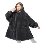 Bedsure Wearable Blanket Hoodie Women - Fluffy Fleece Hoodie Blanket for Adults Men, Warm Hooded Blanket as Gifts for Her, Ash Black, L