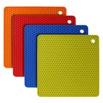 flintronic Silicone Table Mat, 4PCS Silicone Trivet Non-Slip, 18.5CM Honeycomb Kitchen Table Pad Multi-Purpose Hot Pads, Spoon Rest, Cooking & Dining (Square- Multi-Color)