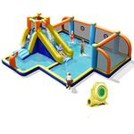 BOUNTECH Inflatable Water Slide, 15x16.5FT Mega Water Soccer Water Slide Park for Outdoor Fun w/Big Splash Pool, Climbing Wall, Bounce House Water Slides Inflatables for Big Kids Backyard Party Gifts