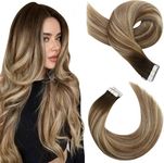 Moresoo Tape in Hair Extensions 18 Inch Dark Brown to Chestnut Brown Human Hair Extensions Tape in 20 Pieces/50g #4/6/613