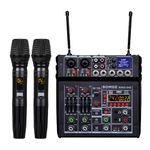 BOMGE 04E karaoke Audio mixer,4 Channel Mixer With Dual UHF Wireless Mic, Sound Board Console MP3 Bluetooth 48V Phantom Power USB Audio Interface DJ Mixing for Party Computer Studio Recording